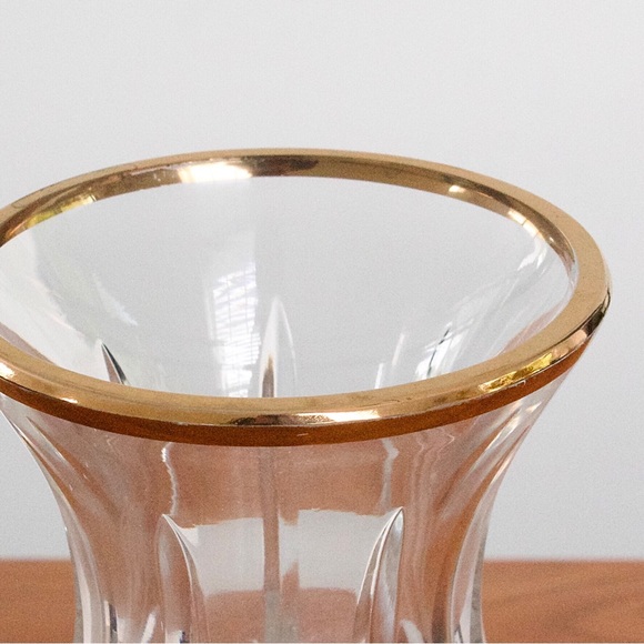 Vintage Block Polish Crystal Glass Vase Gold Rim Made in Poland - Picture 2 of 6
